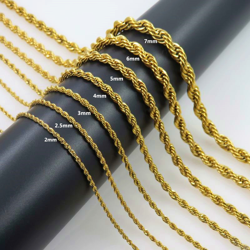 Men Accessories Neck Chain - Edelstahl Twist Seil lange Kette 2mm-7mm