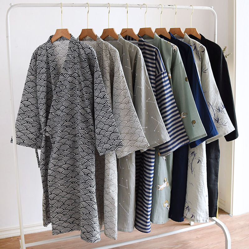 Men'S Kimono Accessories - Japanischer Bademantel aus reiner Baumwollgaze für