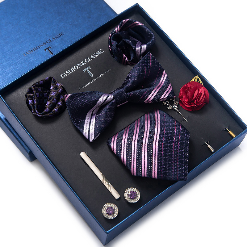 Neck Tie Set Box - Weihnachtsgeschenk Krawatte Taschentuch Einstecktücher Manschettenknopf Set